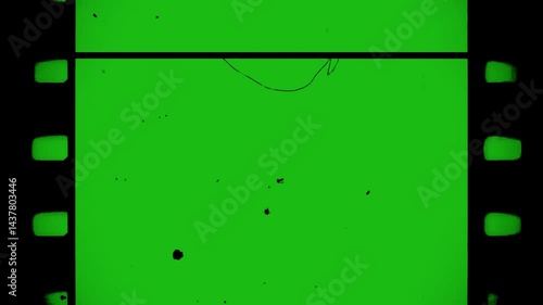 vertical movement of 2d classic old negative film, green screen template of movie film strips, chroma key overlay adjustment layer