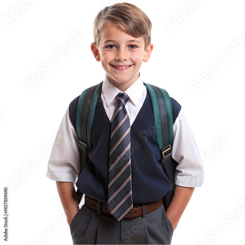 Smiling Schoolboy Ready for Class in Uniform isolated on transparent background