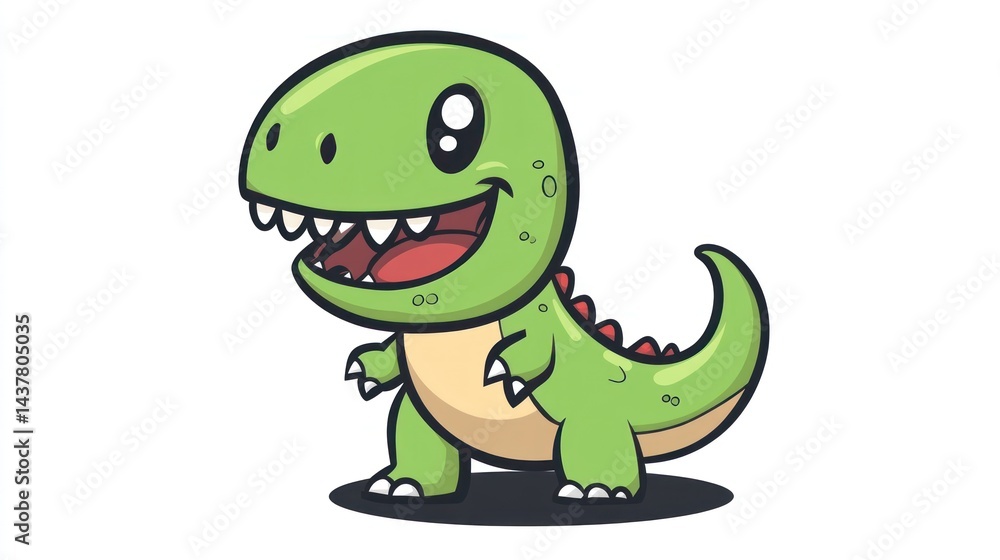 Naklejka premium Happy cartoon dinosaur, illustration, white background, children's book