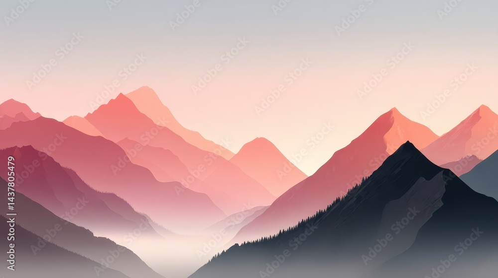 Fototapeta premium Breathtaking mountain vista, pink sky and majestic peaks at sunset