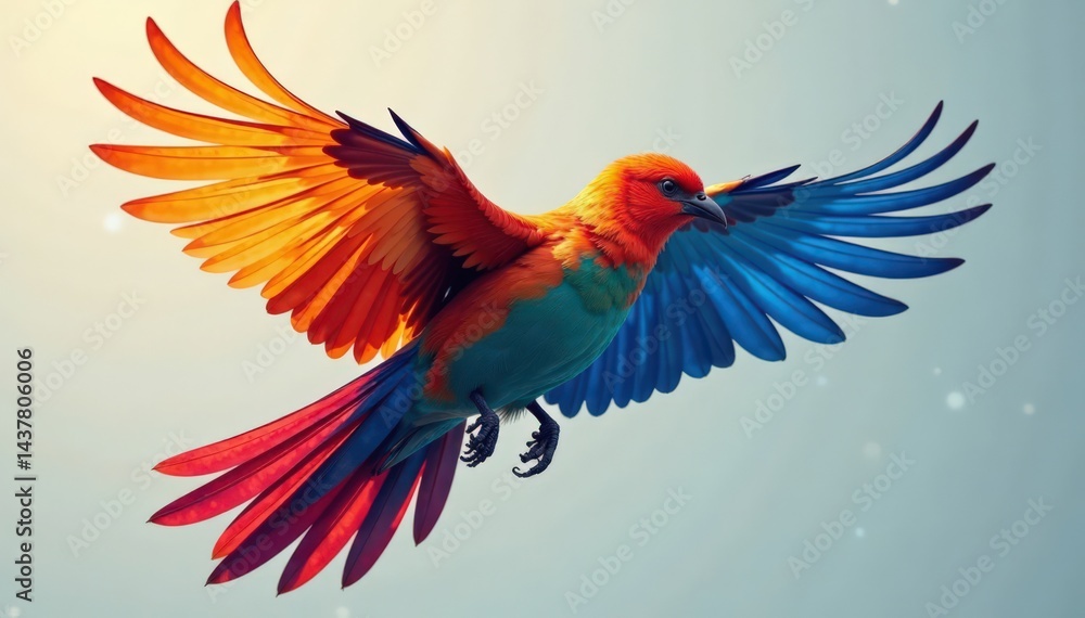 Fototapeta premium Colorful Bird Wings with Feathers Ruffled in Wind , feathers, wind, colorful