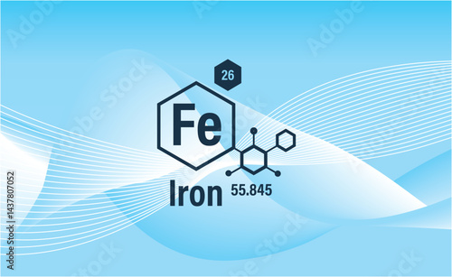 Conceptual abstract composition. Icon, sign. Iron. Set of microelements (minerals) useful for human health on a white background
