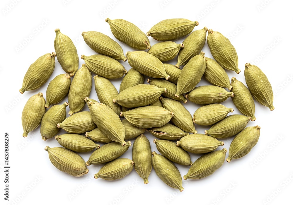 Pile of green cardamom pods isolated on white background Pile of green cardamom pods isolated on white background