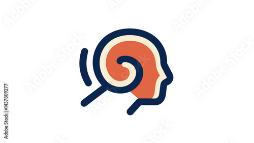 Hearing Concept Icon - Abstract Head with Ear and Sound Wave, Modern Minimal Design for Audio, Auditory Health, and Communication