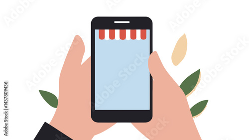 Hand Holding Smartphone with Online E-Store Icon Illustrating Mobile E-Commerce and Digital Shopping Concept