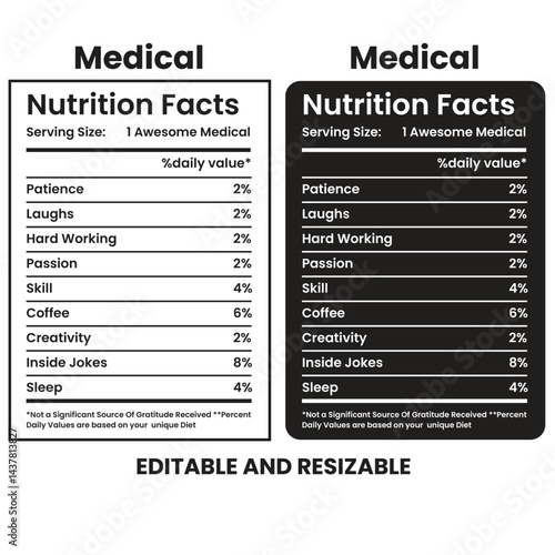Medical Nutrition Facts,nutrition facts, nutrition Label,twisted tea nutrition facts,nutrition calculator,Marriage gift nutrition facts,vector design