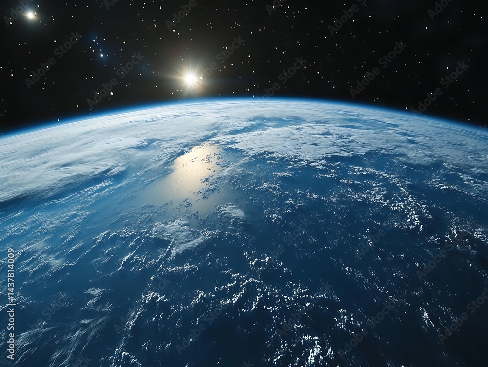 Fototapeta premium Sunlit Earth viewed from space, showcasing clouds and ocean