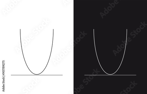 Mathematical Parabola Touching a Horizontal Line in a Minimalist Black-and-White Design. 