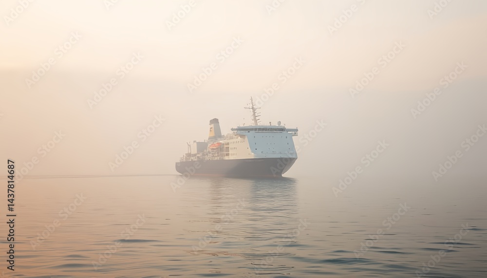 Cargo Ship sailing through foggy waters. Cargo Ship sailing through foggy waters.