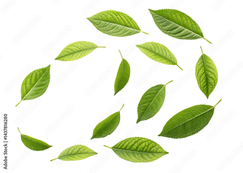 Green matcha leaf collection isolated on transparency background with natural texture and fresh color for healthy tea ingredient design Green matcha leaf collection isolated on transparency background with natural texture and fresh color for healthy tea ingredient design