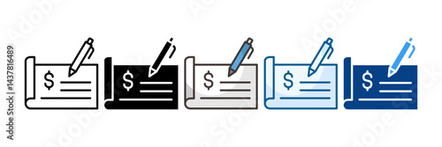 Bank Cheque Icon Set Multiple Style Collection