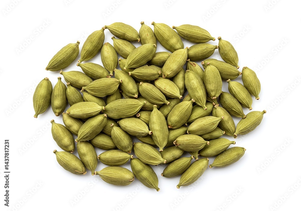Pile of green cardamom pods isolated on white background Pile of green cardamom pods isolated on white background