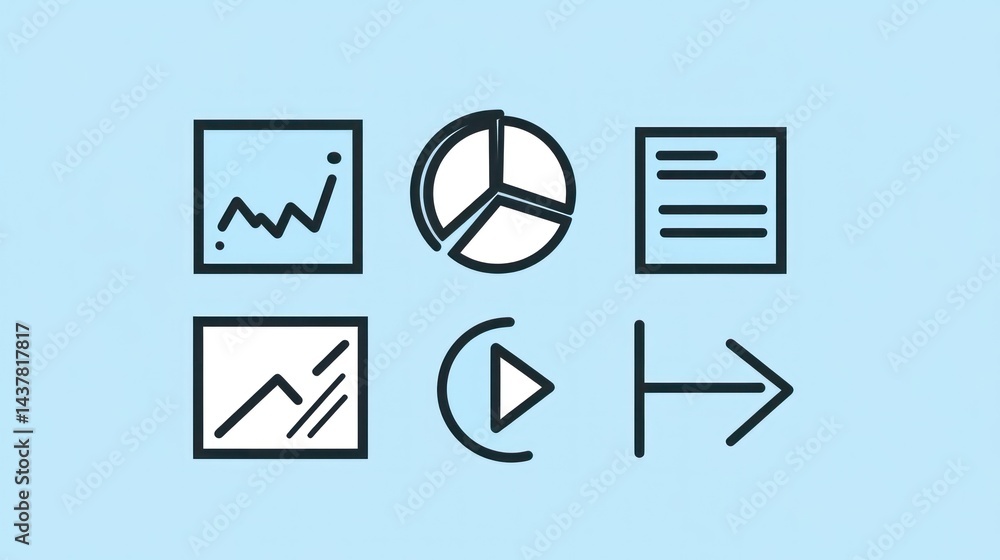 Data analysis icons; charts, graphs, report; pastel background; website design Data analysis icons; charts, graphs, report; pastel background; website design