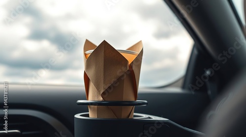 Takeaway drink in car cup holder