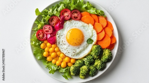 Colorful Healthy Breakfast Plate with Egg, Fresh Vegetables, and Vibrant Greens for Nutrient-Rich Meal
