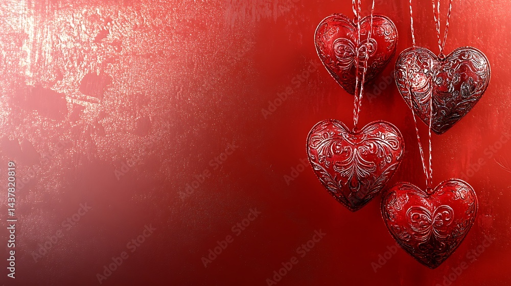 Red hearts hanging with Valentines Day. Red hearts hanging with Valentines Day.