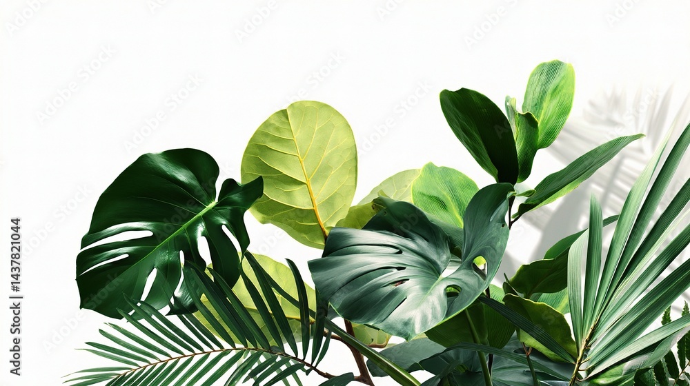 Obraz premium Lush Tropical Plant Arrangement Featuring Monstera and Rubber Leaves