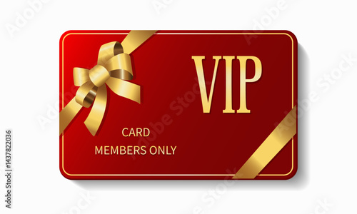 Premium vip card with gold elements on a red background. Members only