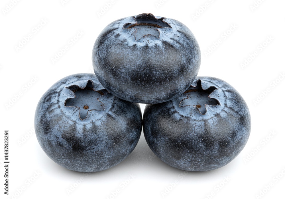 Three blueberries stacked on a white background isolated on white background Three blueberries stacked on a white background isolated on white background