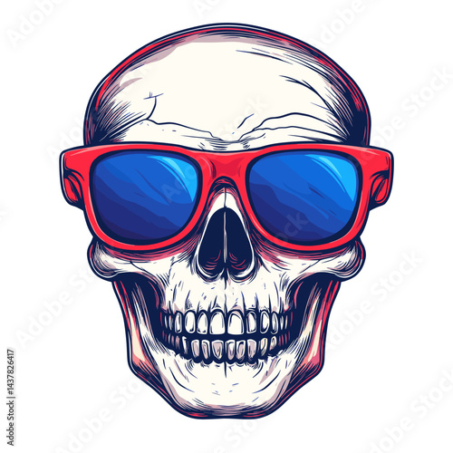 Cool skull wearing red sunglasses