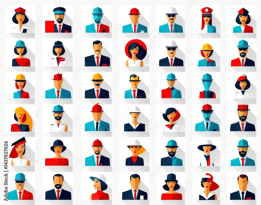 Fototapeta premium set of icons of avatars, group of people in cartoon, comics of persons