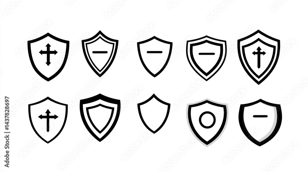 Simple shield icons; security, protection, design Simple shield icons; security, protection, design