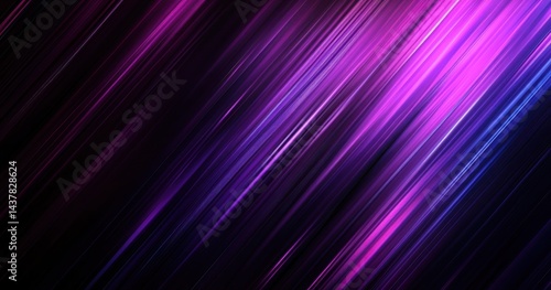 Abstract diagonal lines of vibrant purple and pink light on a dark background