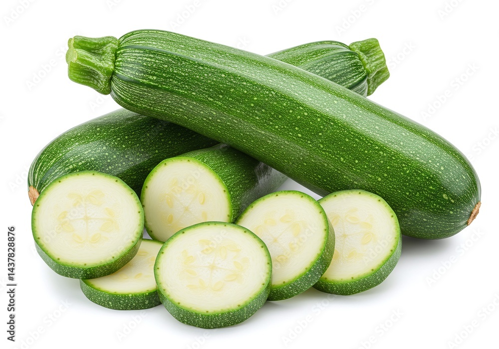 Fresh zucchini and slices isolated on white background Fresh zucchini and slices isolated on white background