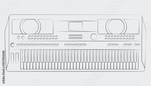 A Keyboard musical instrument continuous one-line drawing. Electronic keyboard music single line art illustration.