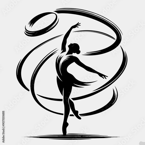 Dancer performing with rhythmic ribbons on a minimalist background  