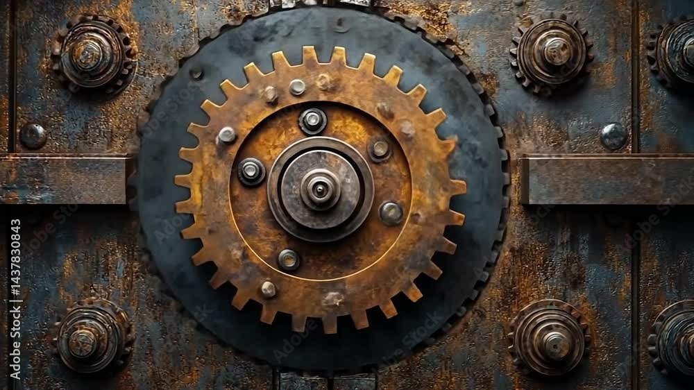 Rusted Metal Gears and Mechanisms on a Heavy Door. Rusted Metal Gears and Mechanisms on a Heavy Door.