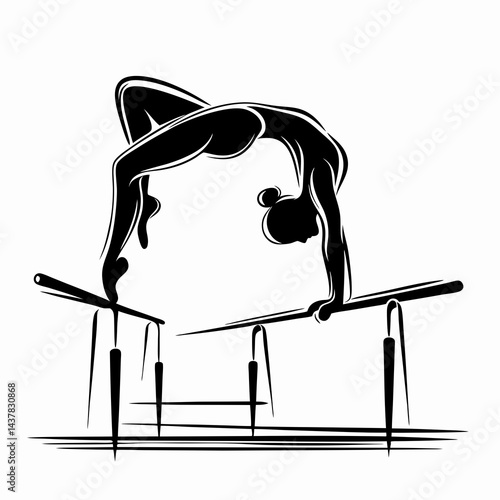 Gymnast Performing an Aesthetic Move on Parallel Bars  