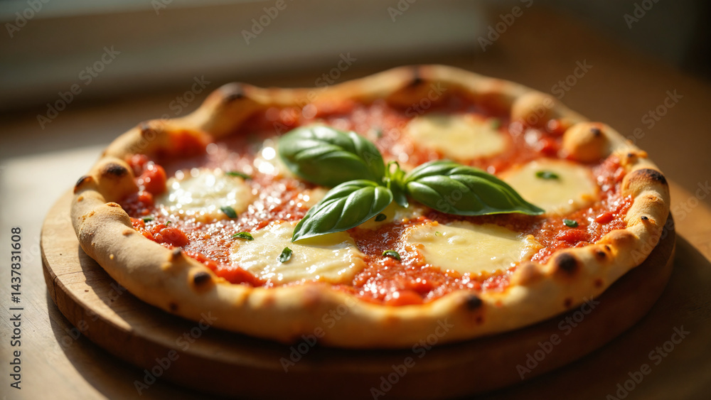 Pizza on a wooden board.