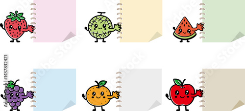 メモを持つフルーツのキャラクターのセット
