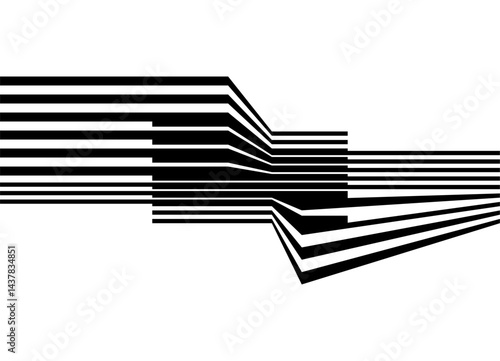 Abstract vector pattern of black lines, minimalistic background, striped design element, perspective, three-dimensional shape, modern art, digital design, technological background, futurism. Stripe
