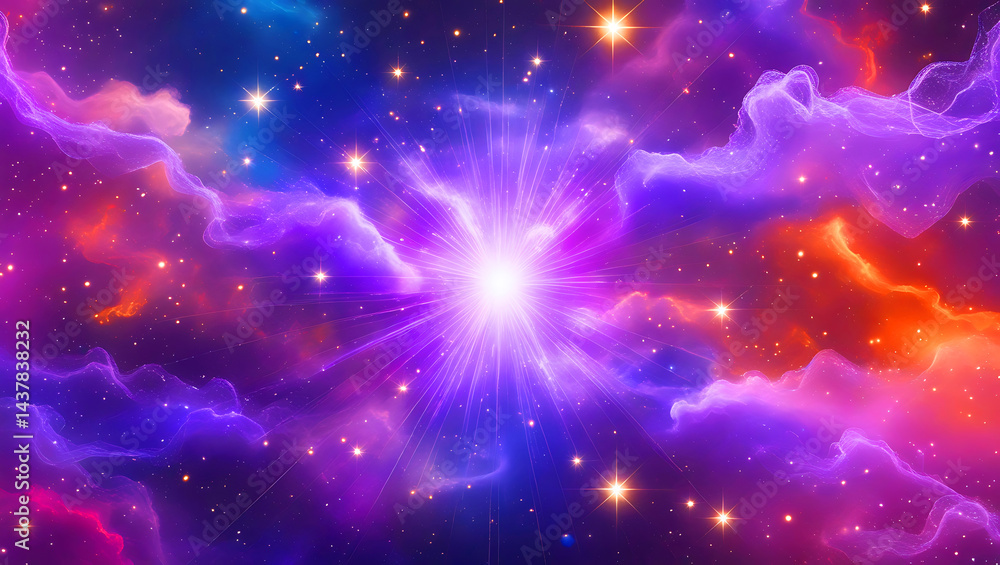 Fototapeta premium Abstract space glows with bright stars and blue nebulas in a dark, cosmic illustration