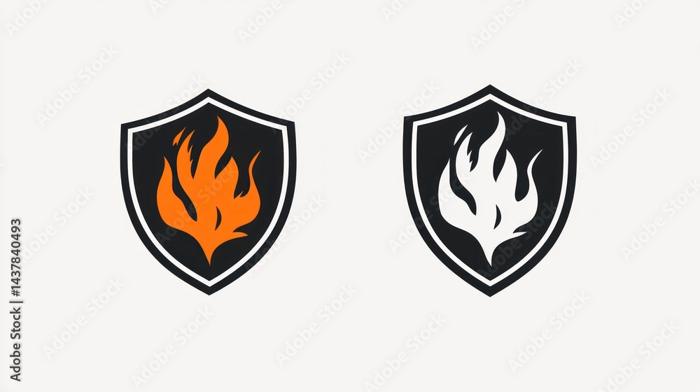 Fototapeta premium Fiery shield logo designs, graphic design, white background, website use