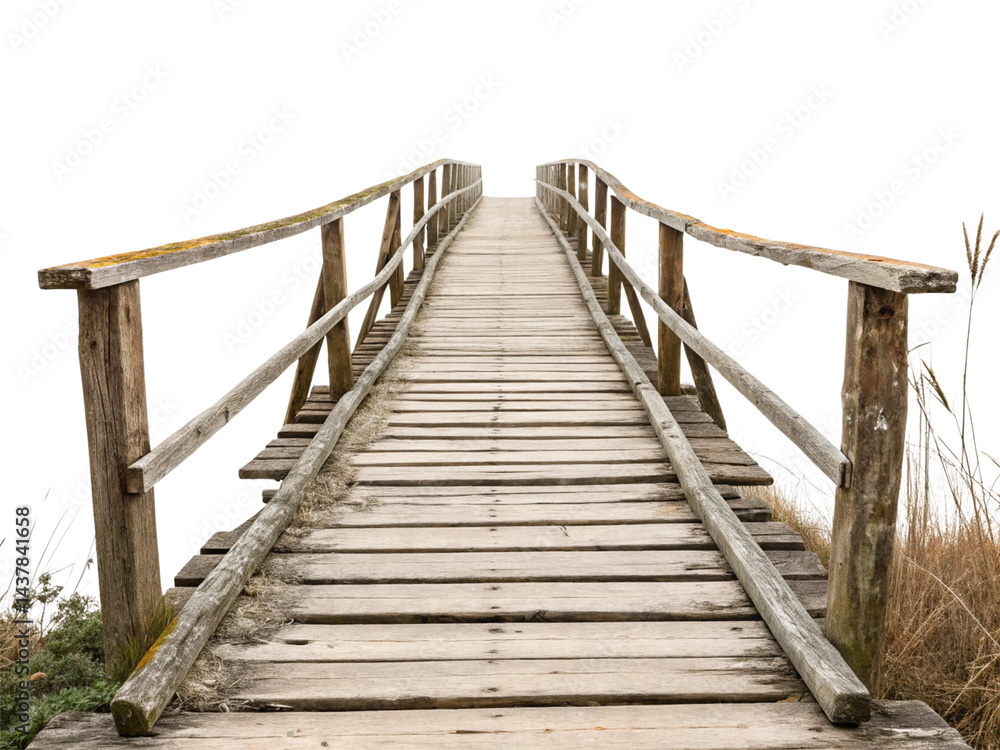 Obraz premium Old wooden bridge isolated on a white background.