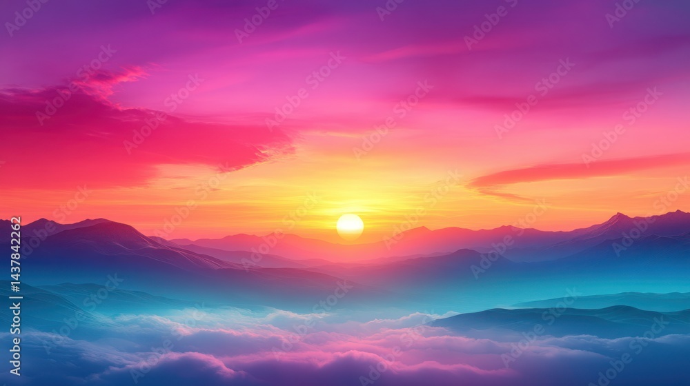 Vibrant Sunrise over Mountains, Cloudscape Vibrant Sunrise over Mountains, Cloudscape