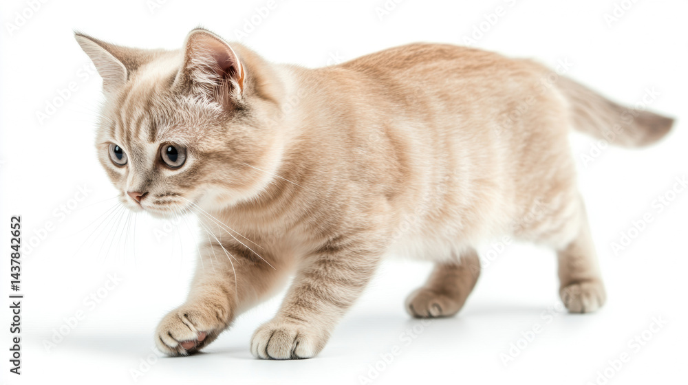 Cute brown stripe cat gunny and walking isolate on white background Cute brown stripe cat gunny and walking isolate on white background