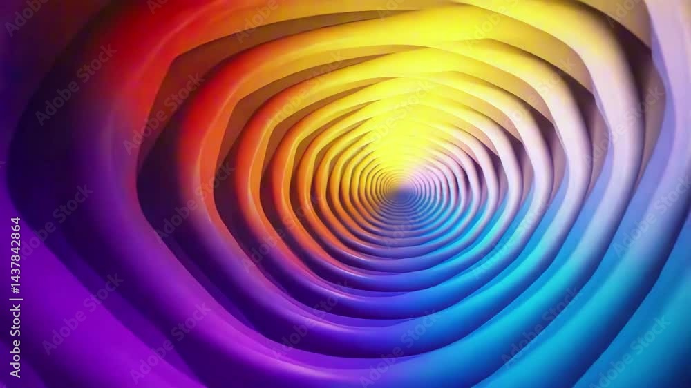 A mesmerizing Psychedelic Retro Tunnel with Neon Gradients flows in hypnotic motion, evoking a dreamy, Futuristic atmosphere.