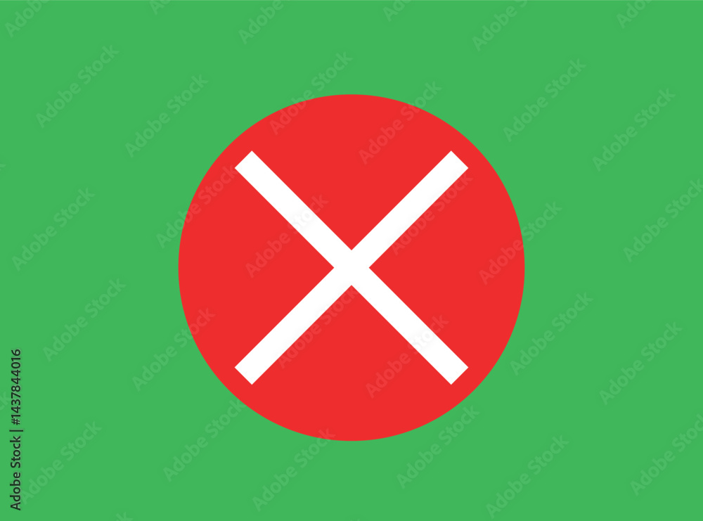Obraz premium Wrong Answer Icon Red Cross X Green Field