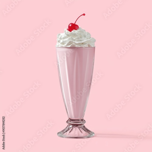 Wallpaper Mural Pink milkshake with cherry topping on white background Torontodigital.ca