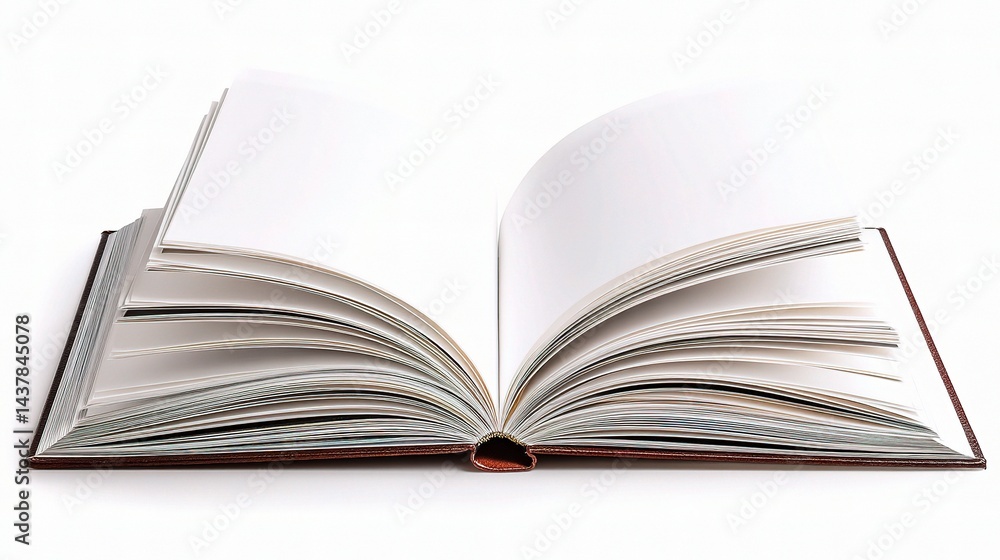 Open Blank Hardcover Book with White Pages Isolated on White Background Open Blank Hardcover Book with White Pages Isolated on White Background