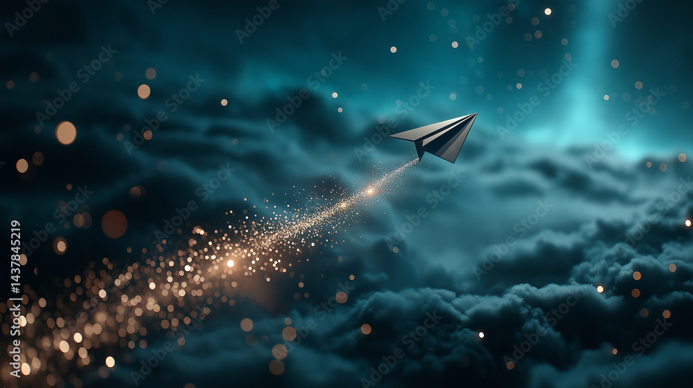 Paper Airplane Soaring Through a Dreamlike Teal Sky Paper Airplane Soaring Through a Dreamlike Teal Sky