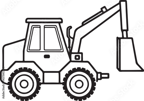 telehandler machine line art, black outline, vector and illustration, coloring book page line art drawing