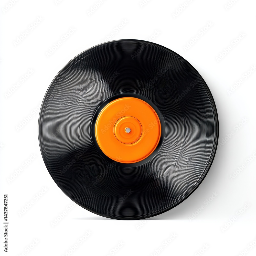 Fototapeta premium Vinyl record with orange label on white background