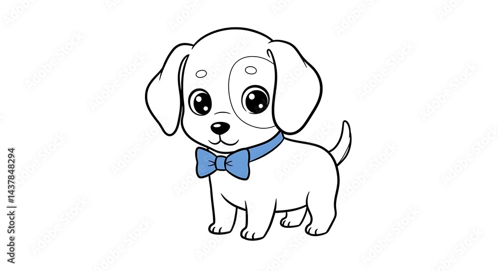 Fototapeta premium Adorable Cartoon Puppy with Bow Tie - Cute Dog Illustration