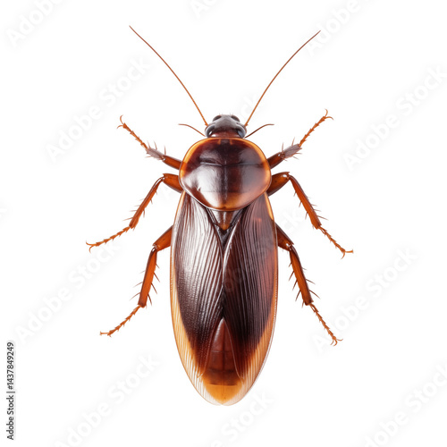 Close up top down view of a brown cockroach isolated on a  transparent background png