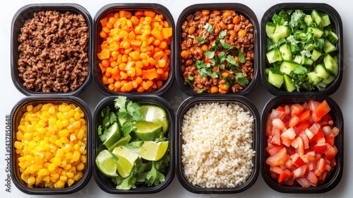 Fresh and Colorful Meal Prep Ingredients in Containers for Healthy Cooking and Nutrition Planning